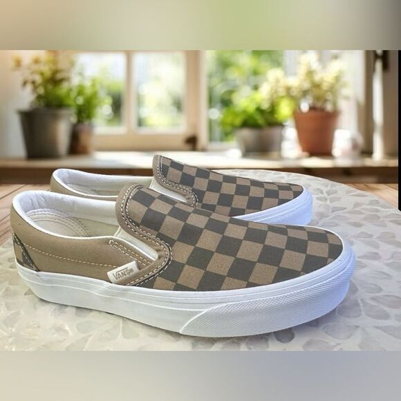 New Vans Classic Slip-On Shoes Canvas Block Checkerboard Brown (VN0A2Z41DFM) - Picture 2 of 12